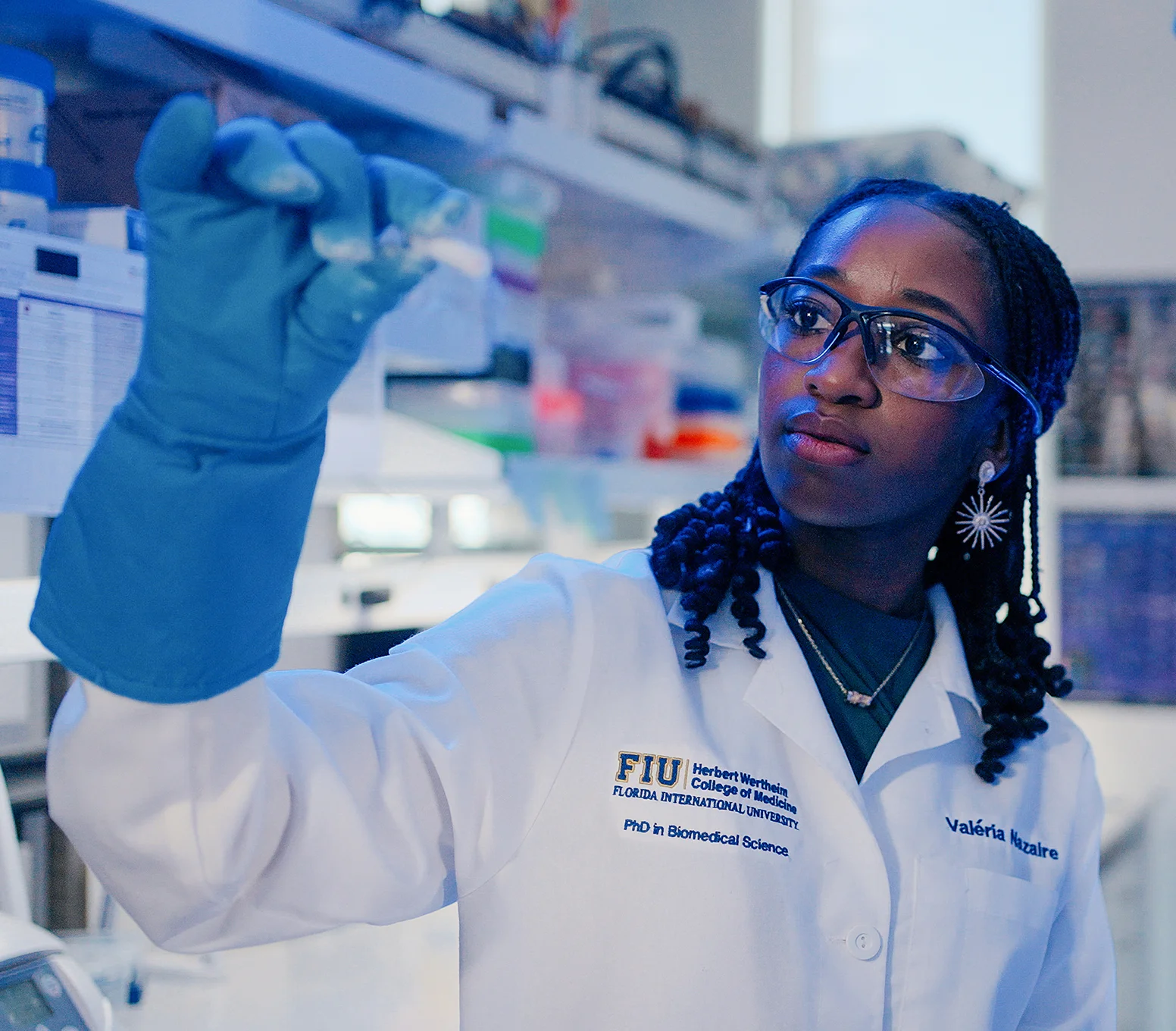 FIU Ph.D. in Biomedical Science student in the lab