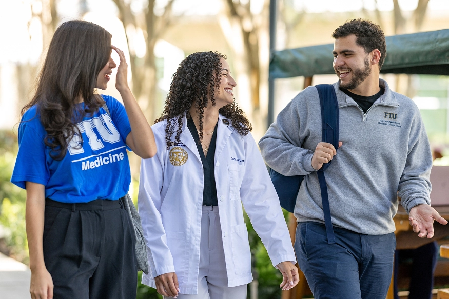 FIU Medicine students chat between classes