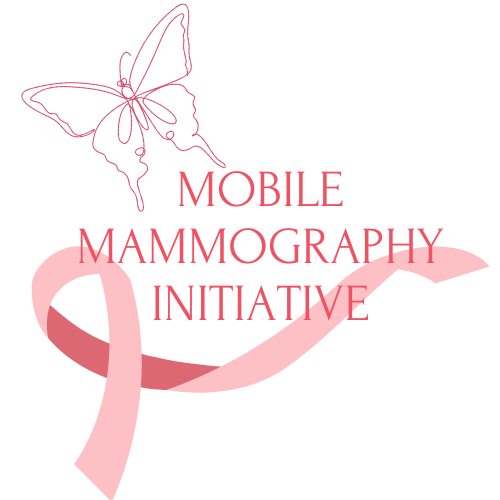 mobile mammography initiative text with a butterfly and a pink ribbon wrapped around it