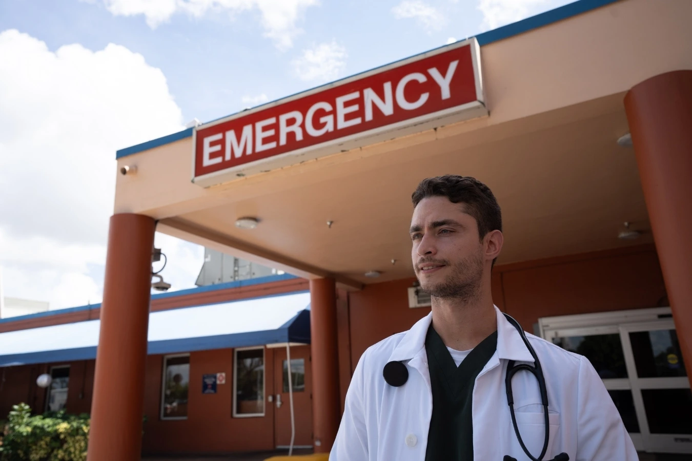 PA Graduate Valentin Frias Garcia walking out of the emergency room.
