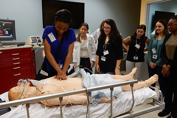 Image of students performing CPR on a simulated patient dummy