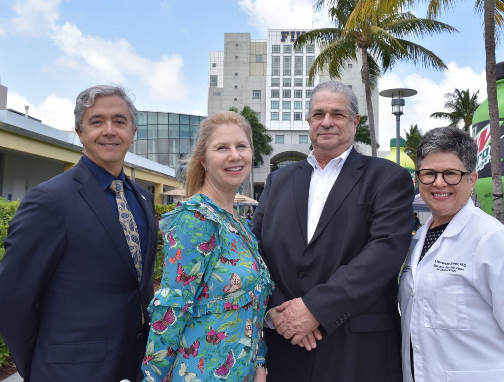 The Loewenherzes on a recent visit to FIU with College of Medicine Interim Dean Dr. Juan Cendan and Dr. Yolangel Hernandez Suarez, interim executive associate dean for Student Affairs.
